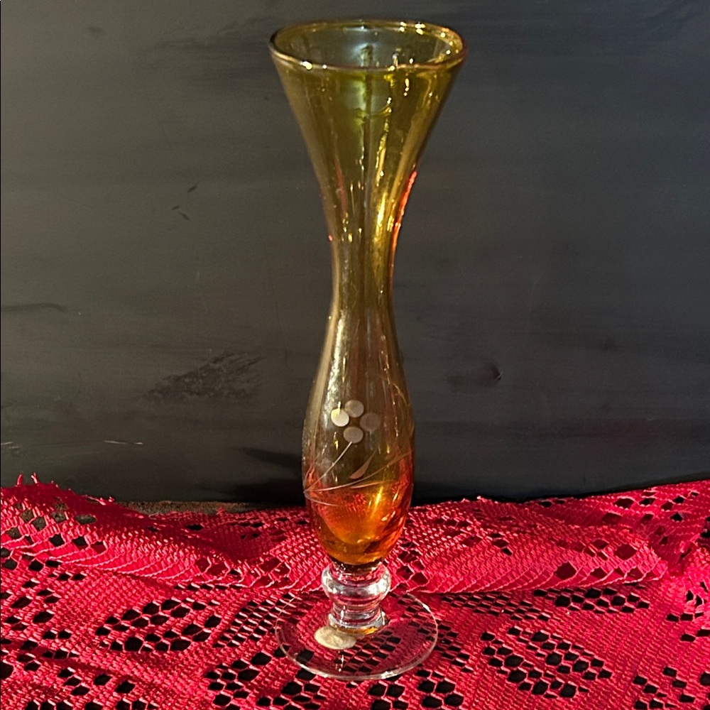 Vintage Elegant etched Glass Vase Japan